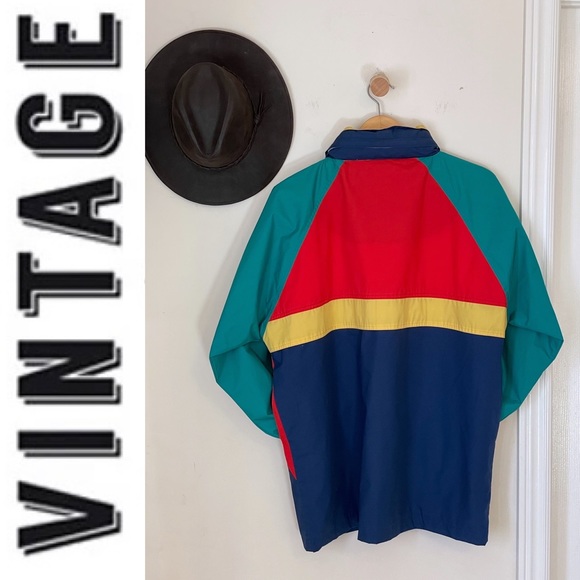 EUC vintage colour block windbreaker full-zip jacket with hidden hoodie, Size L - Picture 6 of 15